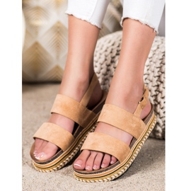 Ideal Shoes Sandalias de gamuza en la plataforma beige marrón 3