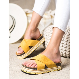 SHELOVET Pantuflas de ante mostaza amarillo 3