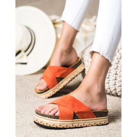 SHELOVET Pantuflas naranjas con ante 3