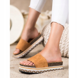 SHELOVET Cómodas pantuflas de gamuza marrón 2