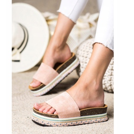 SHELOVET Cómodas pantuflas de gamuza rosado 3