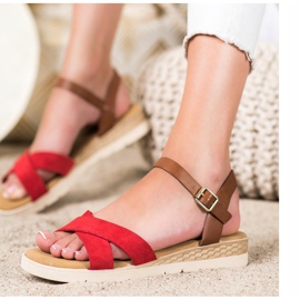 SHELOVET Sandalias casuales con hebilla marrón rojo 2