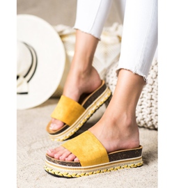 SHELOVET Cómodas pantuflas de gamuza amarillo 2