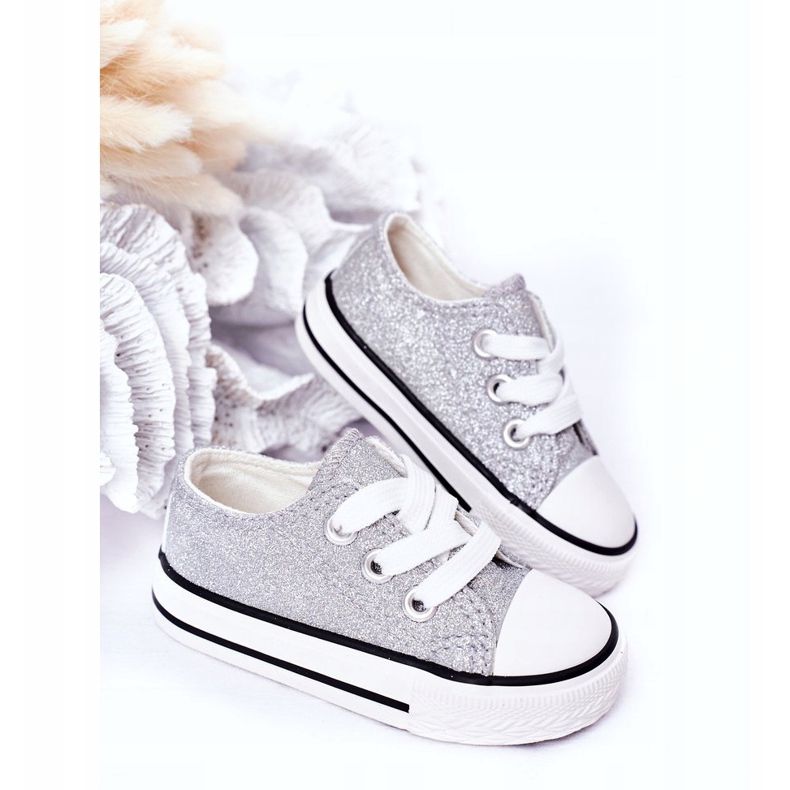 Zapatillas de zapatillas de plata con brillo infantil 888-1b 2