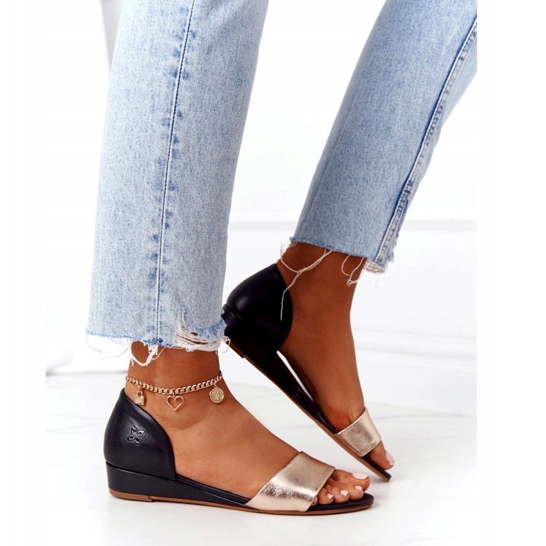 Sandalias Piel Maciejka 1971-46 Negro y Dorado 3