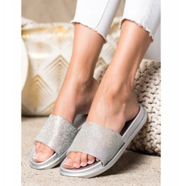 SHELOVET Pantuflas plateadas brillantes plata 2