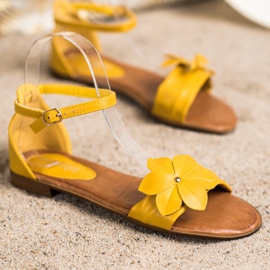Diamantique Sandalias Amarillas Con Flor amarillo 1