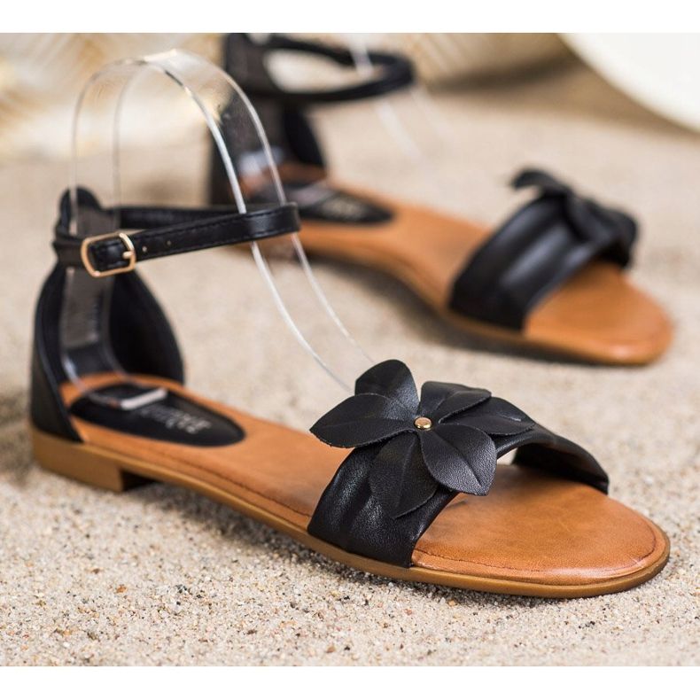 Diamantique Sandalias negras con flor negro 1