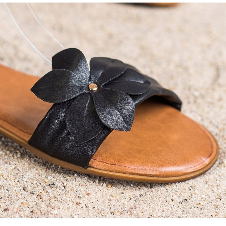 Diamantique Sandalias negras con flor negro 2