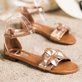 Diamantique Sandalias Doradas Con Flor dorado 1