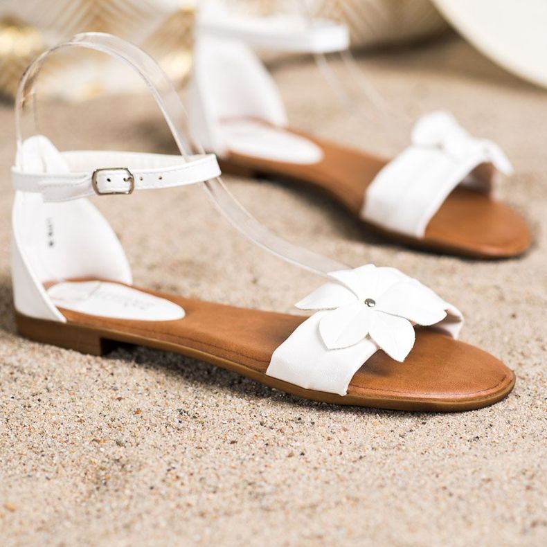 Diamantique Sandalias blancas con flor blanco 1