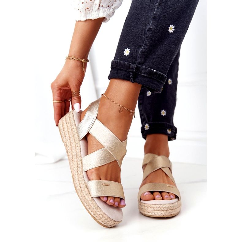 Sandalias de cuña con canalé Big Star HH274414 Dorado 1