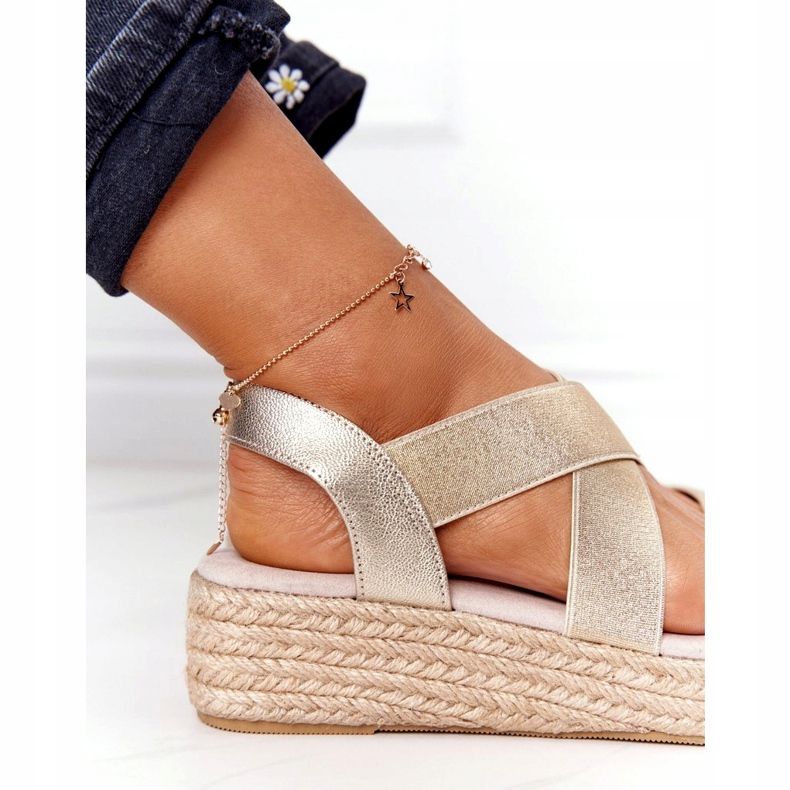 Sandalias de cuña con canalé Big Star HH274414 Dorado 4