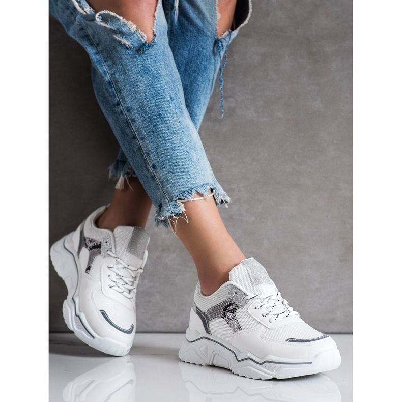 SHELOVET Zapatillas blancas con purpurina blanco 2