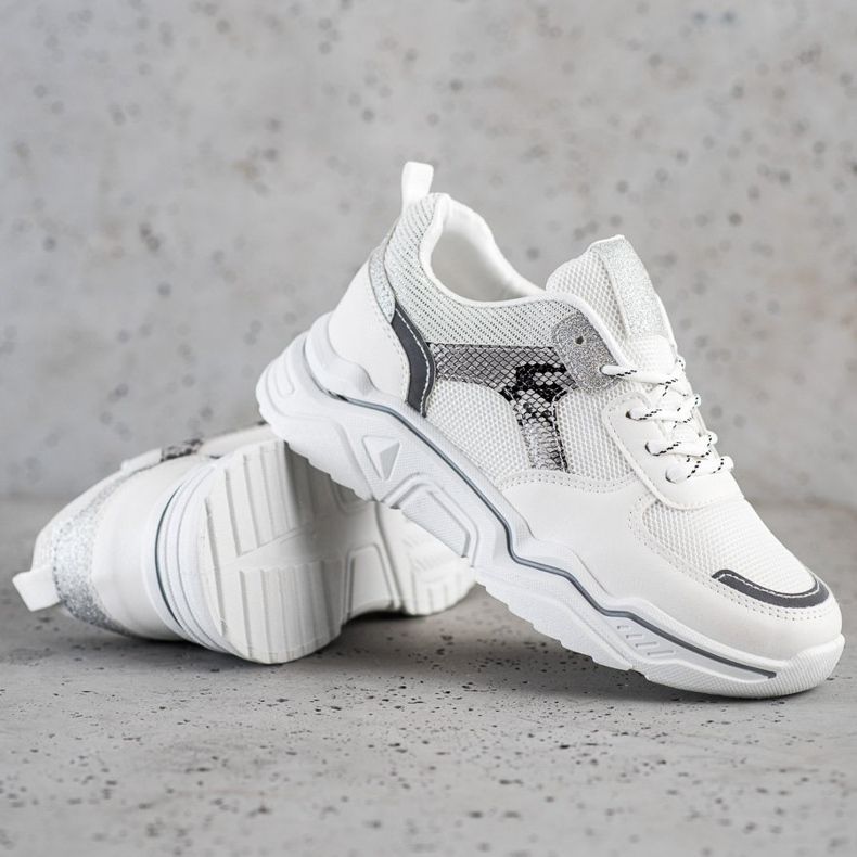 SHELOVET Zapatillas blancas con purpurina blanco 1