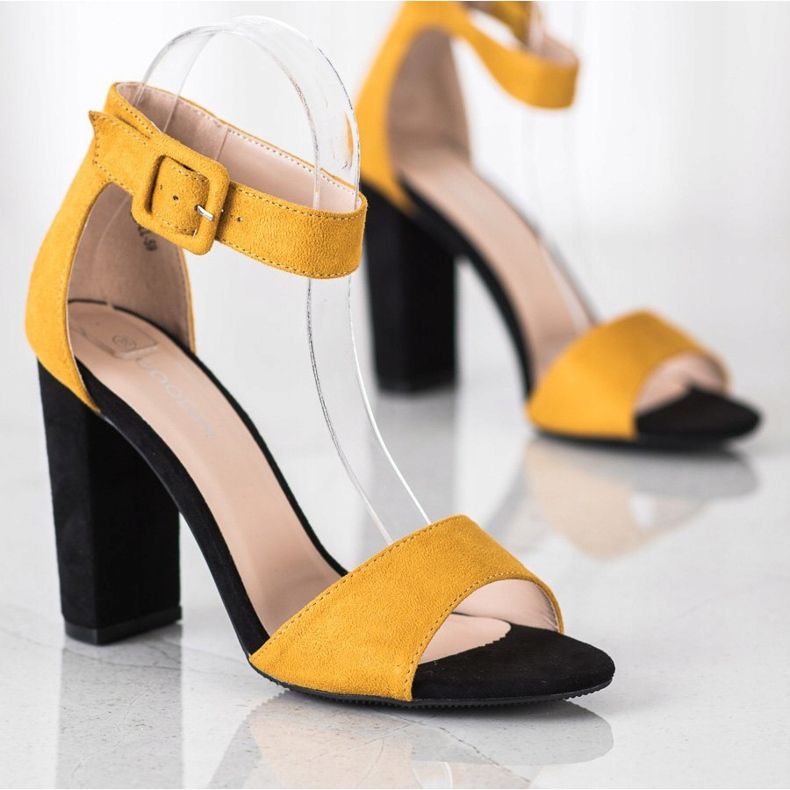 Goodin Sandalias negras en un poste alto negro amarillo 1