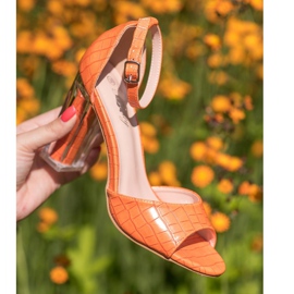 Renda Sandalias Con Tacón Transparente naranja 4