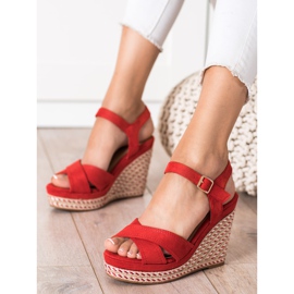 SHELOVET Sandalias de cuña elegantes rojo 3