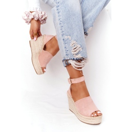 MSMG Sandalias de cuña con trenzas Makenna rosa claro rosado 1