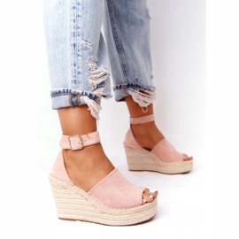 MSMG Sandalias de cuña con trenzas Makenna rosa claro rosado 6