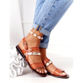 Sandalias planas de mujer, marrón y dorado Doris 2