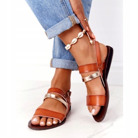 Sandalias planas de mujer, marrón y dorado Doris 3