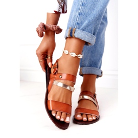 Sandalias planas de mujer, marrón y dorado Doris 4