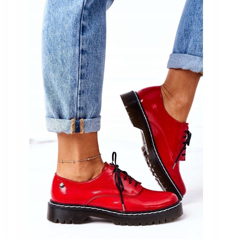Zapatos de cuero Oxfords Maciejka 04087-08 para mujer Rojo 2