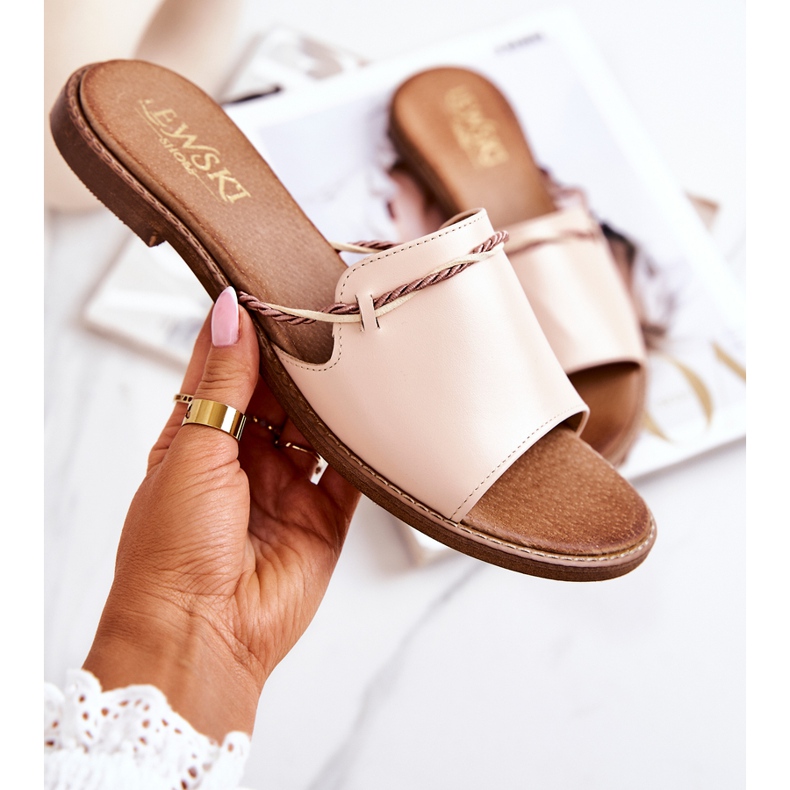 Chanclas de cuero de Lewski Shoes, Beige 1