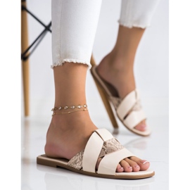 SHELOVET Pantuflas con inserto de estampado de serpiente beige 2