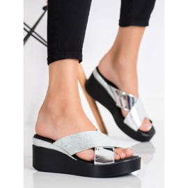 Weide Pantuflas de cuña plateadas plata 2