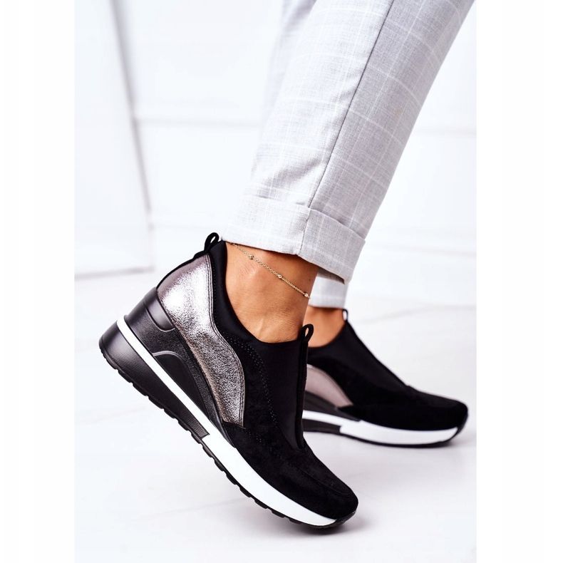 Vinceza 10593 Zapatillas de cuña sin cordones en negro y plateado plata 1