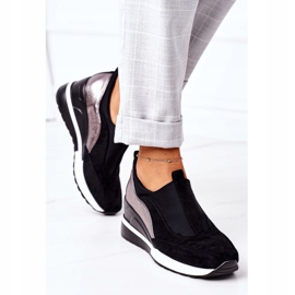 Vinceza 10593 Zapatillas de cuña sin cordones en negro y plateado plata 2