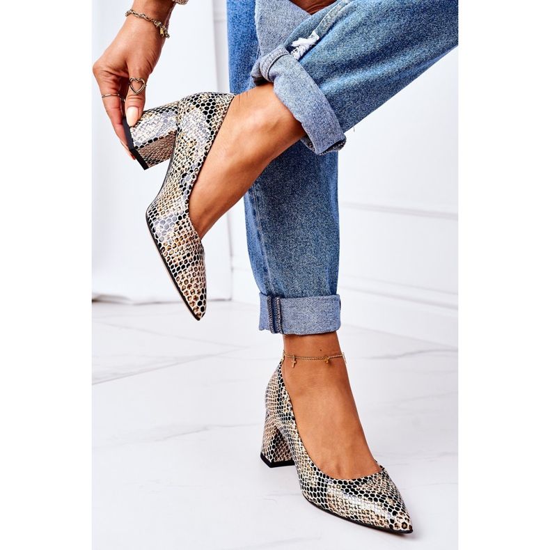 Zapatos De Salón De Piel Con Estampado Animal Zapatos Lewski 2801 Negro-Beige 2