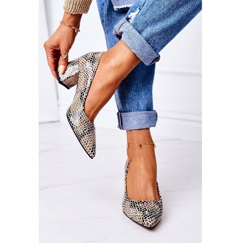 Zapatos De Salón De Piel Con Estampado Animal Zapatos Lewski 2801 Negro-Beige 1