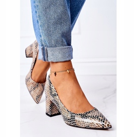 Zapatos De Salón De Piel Con Estampado Animal Zapatos Lewski 2801 Negro-Beige 6