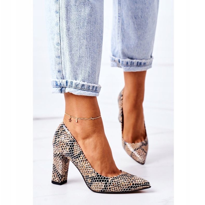 Lewski Shoes Zapatos De Salón De Piel Con Estampado Animal Zapatos Lewski 2453 Negro-Beige 2