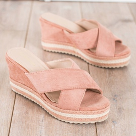 SHELOVET Sandalias de cuña de ante rosado 3