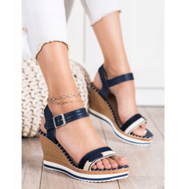 SHELOVET Sandalias de cuña azul marino 2