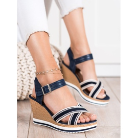 SHELOVET Sandalias de cuña azul marino 2