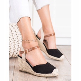 Cm Paris Alpargatas de ante en la cuña beige negro 3
