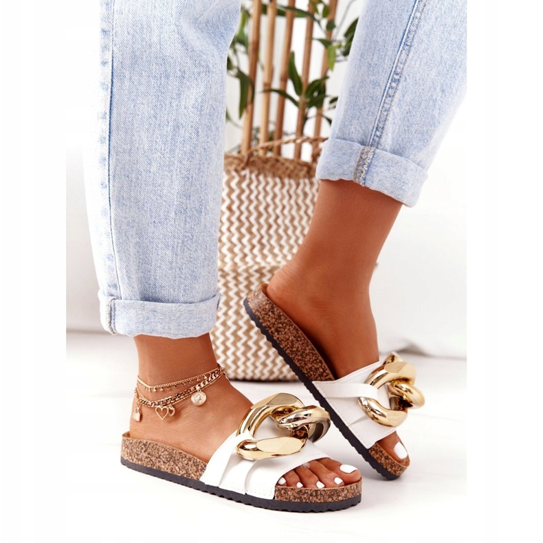 PS1 Chanclas Blancas Con Cadena Last Dance blanco dorado 3 PS1 Chanclas Blancas Con Cadena Last Dance blanco dorado 3