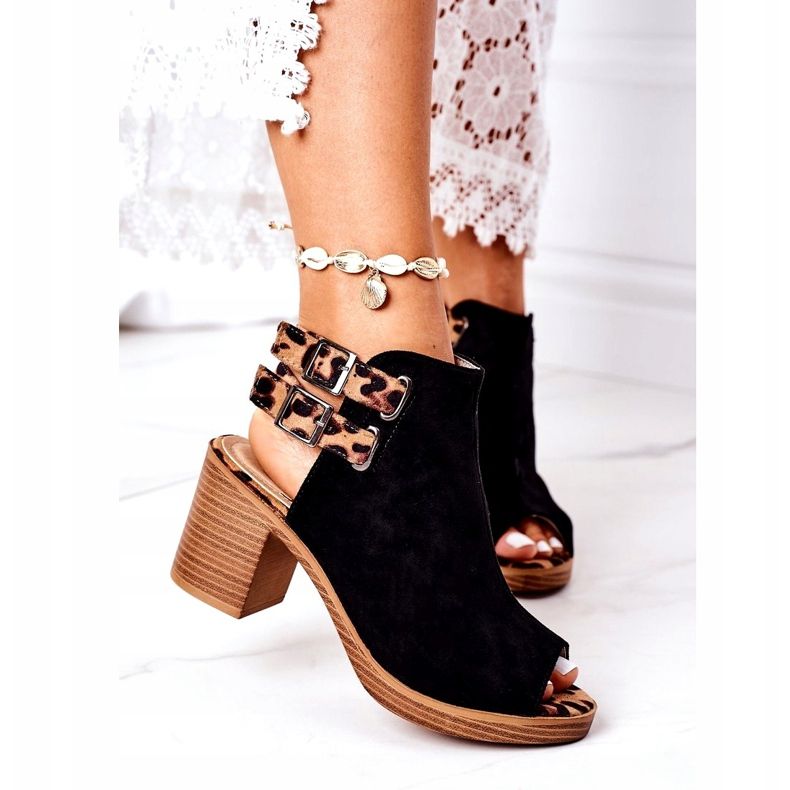 Sandalias de gamuza en una barra Lu Boo Leopardo negro marrón 2