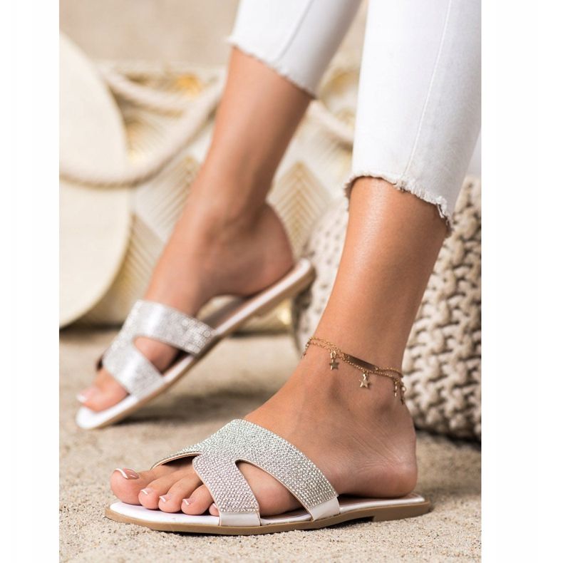 SHELOVET Pantuflas con Cristales blanco 2