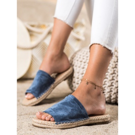 SHELOVET Pantuflas clásicas de gamuza azul 2