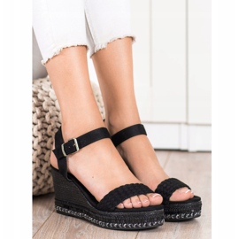 SHELOVET Sandalias de cuña trenzadas negro 1