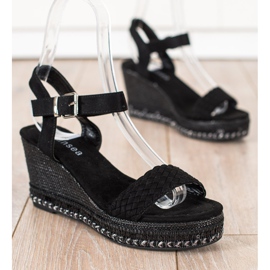 SHELOVET Sandalias de cuña trenzadas negro 2