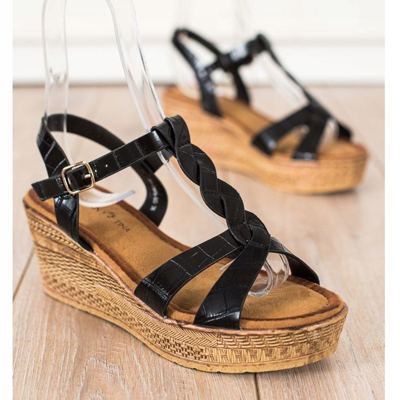 Queentina Sandalias de cuero ecológico negro 1