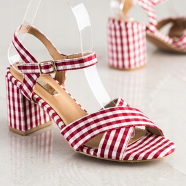 SHELOVET Sandalias a cuadros de moda rojo 1 SHELOVET Sandalias a cuadros de moda rojo 1