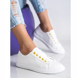 SHELOVET Deportivas caladas con piel ecológica blanco 2